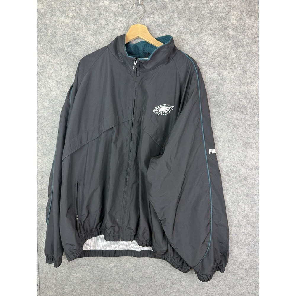Vintage Philadelphia Eagles Jacket Mens 3XL NFL Puma 90s Black Windbreaker Green